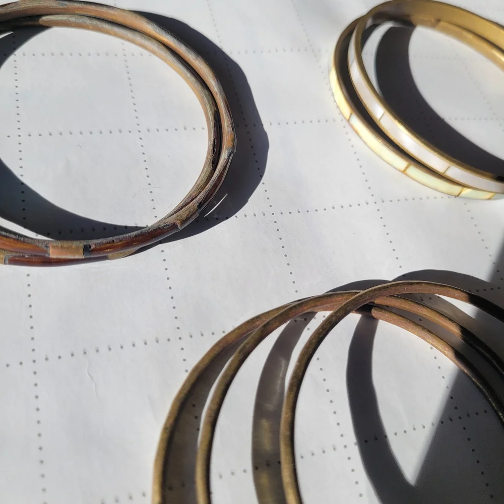 Elegant Blue Cream Floral Cloisonne Bangles 11 Total Of Various Metals